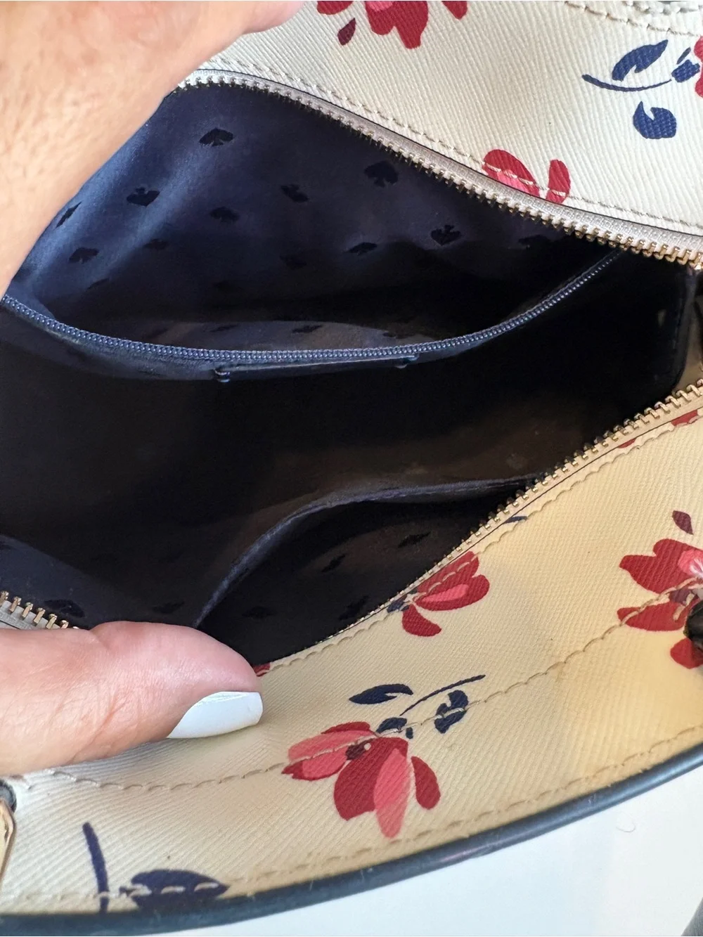 kate spade Cream Floral Satchel with Pink & Navy Accents
